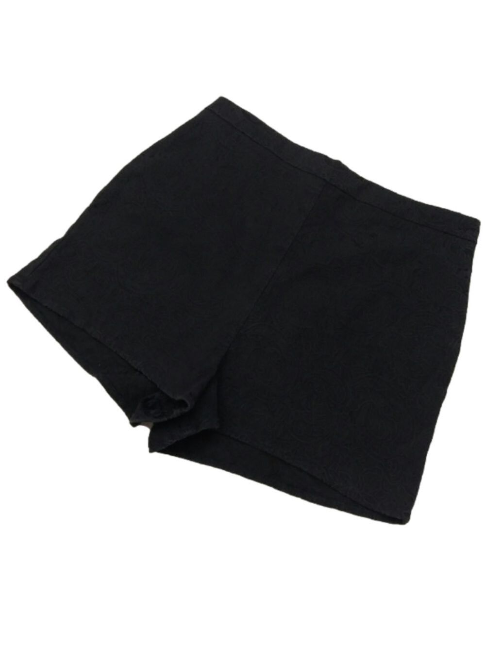 Lucca Couture Black Damasks Pattern High Rise Back Zipper Scalloped Hem Shorts